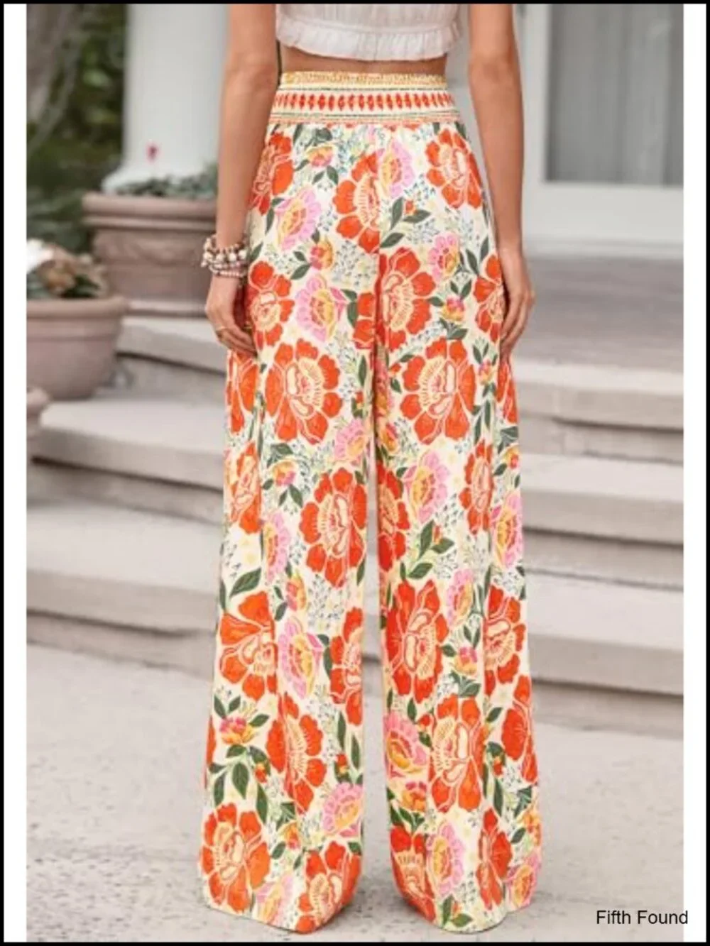 Wide Leg Pants Smocked Waist Floral Resort Beach Casual Trousers